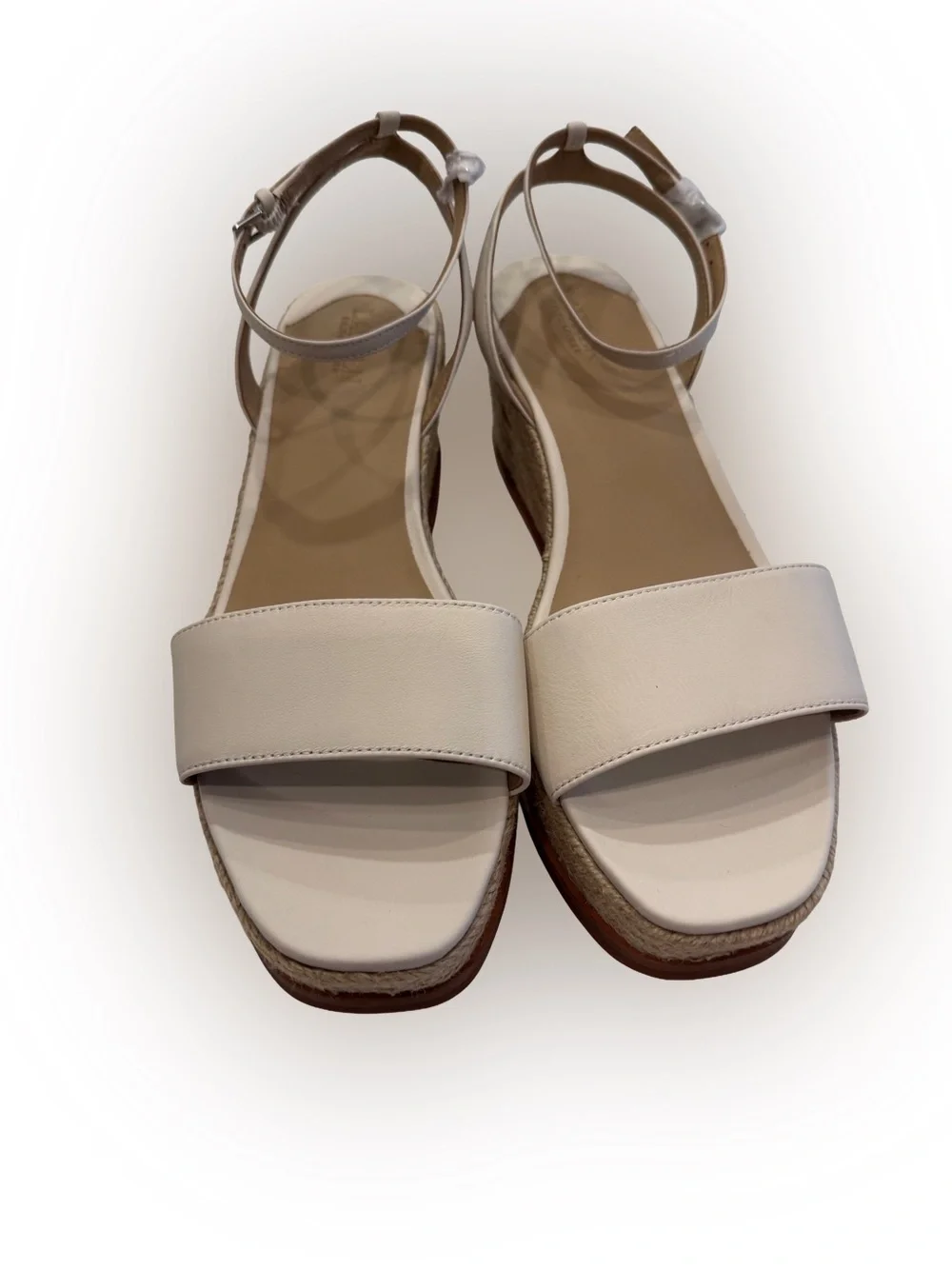 Ralph Lauren Leona Espadrille Platform Wedge Sandals Leather Ivory Sz 9.5 NEW!